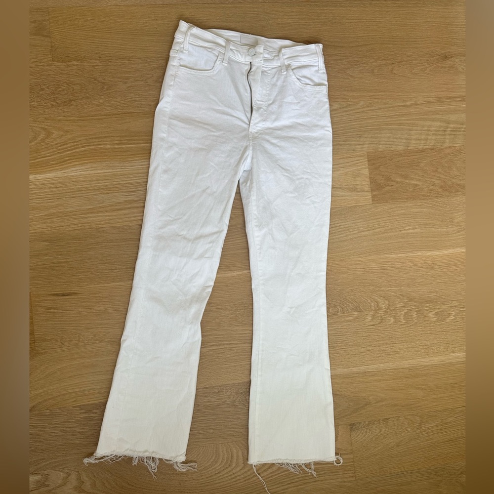 MOTHER Denim Hustler Ankle Fray. White. Size 27